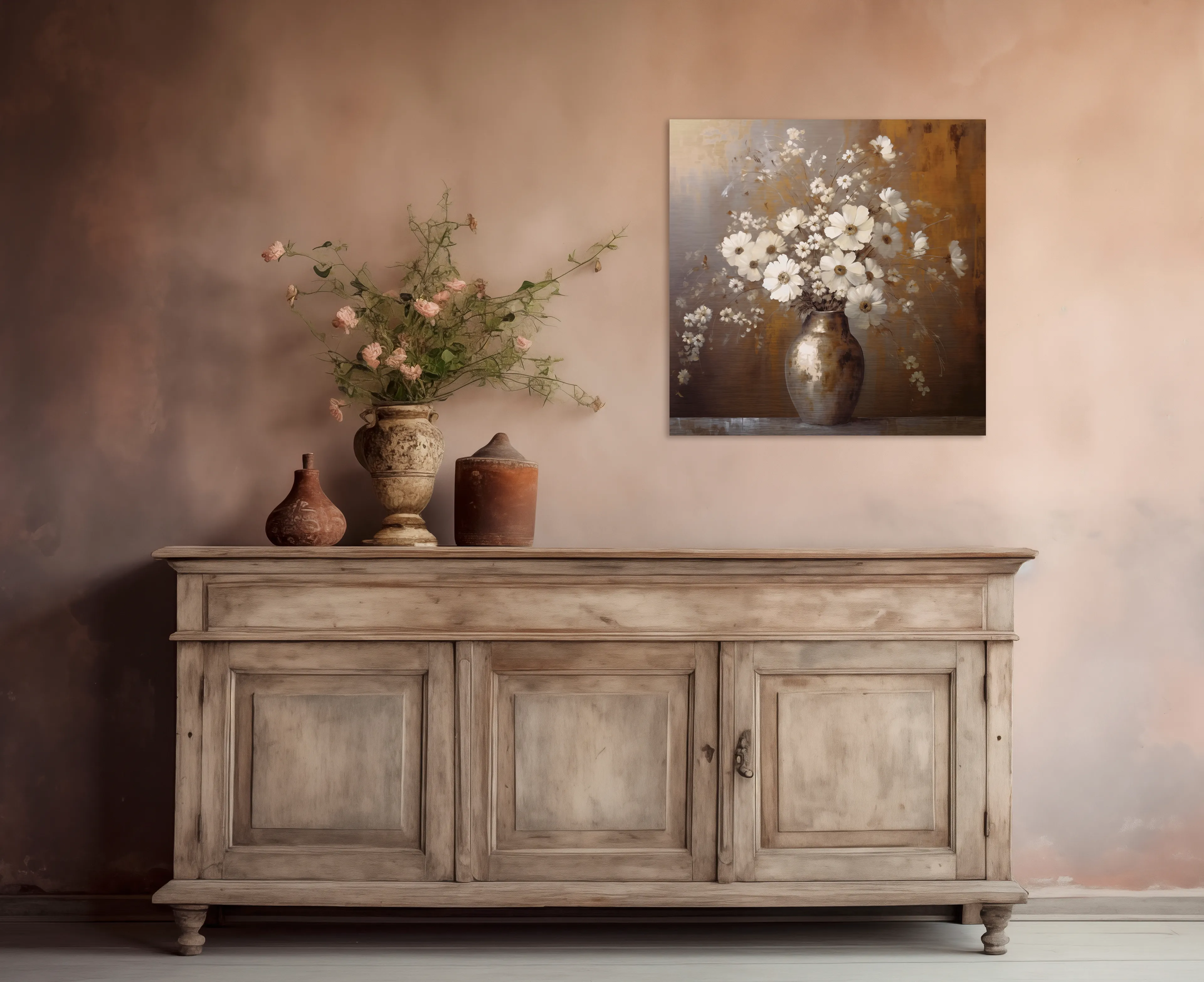 Wandbild 50 x 50 cm White Flowers On Gold II
