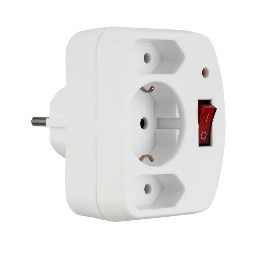 2+1 Adapter mit Schalter weiss detail