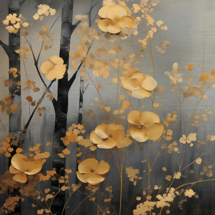 Metallbild "Golden Leaves III" hauptaufnahme