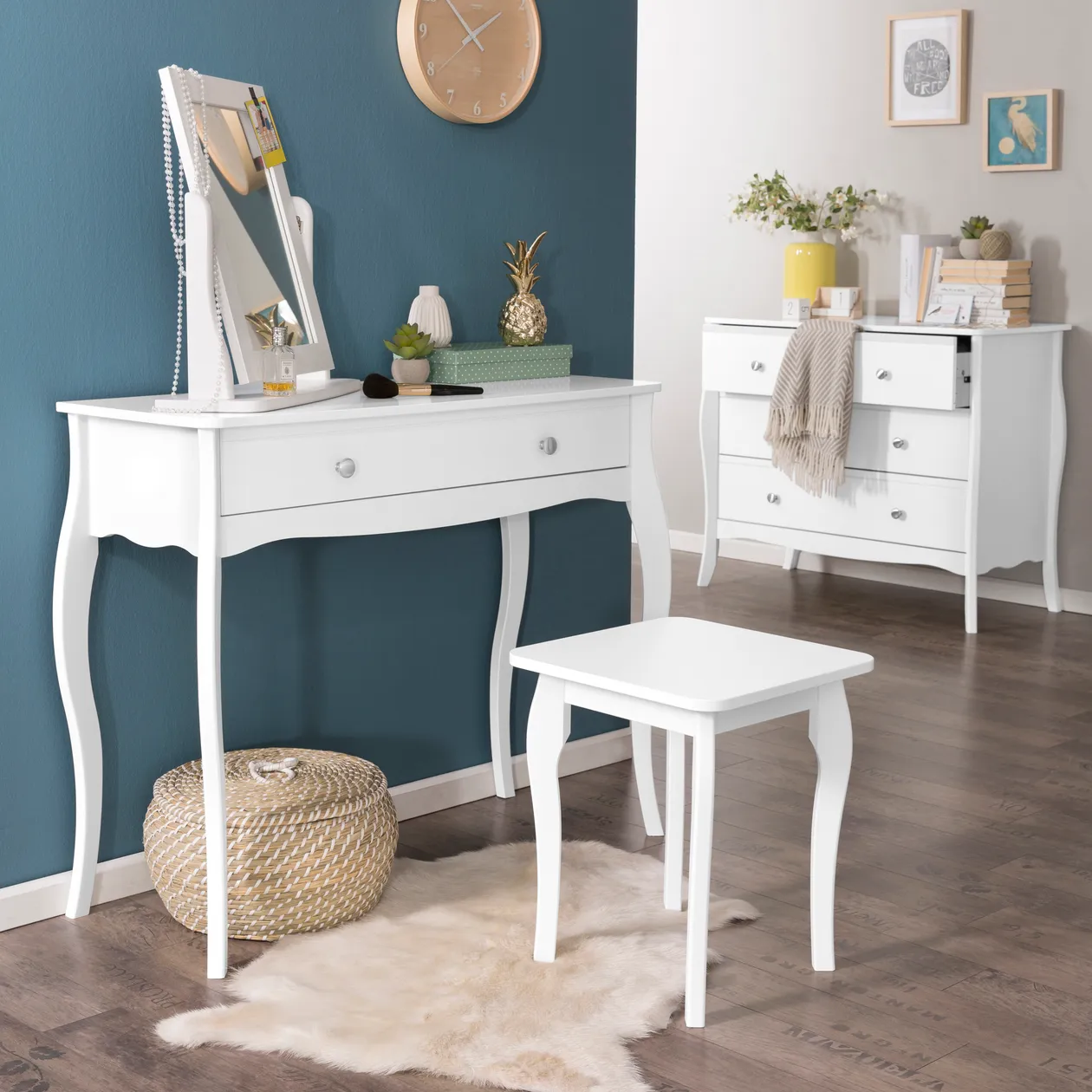 Sitzhocker Weiß Holzoptik