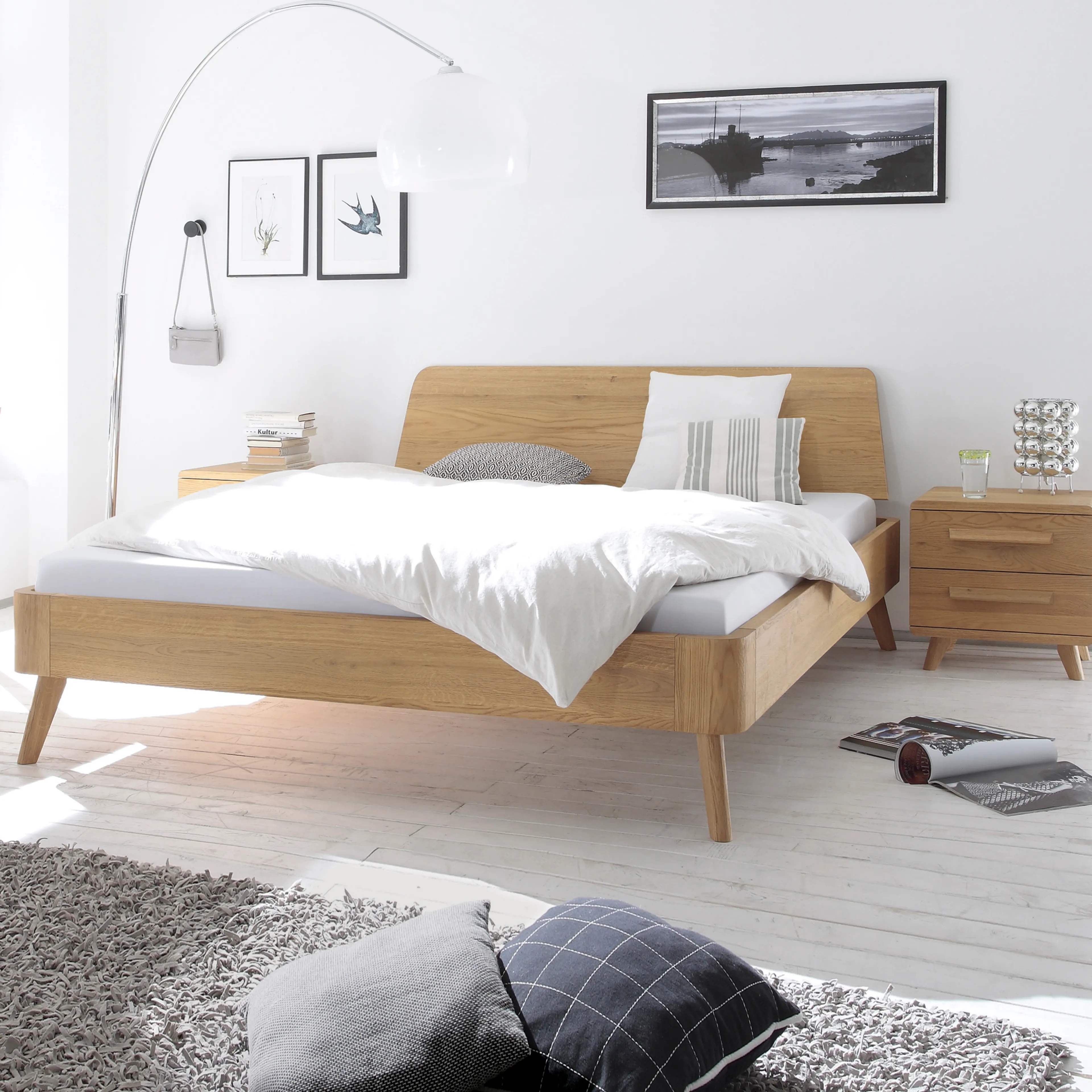 Massivholzbett Oak-Bianco 200 x 200 cm