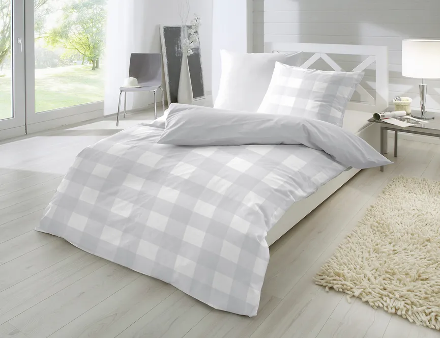 Perkal-Bettw. Karo 135x200 milieu