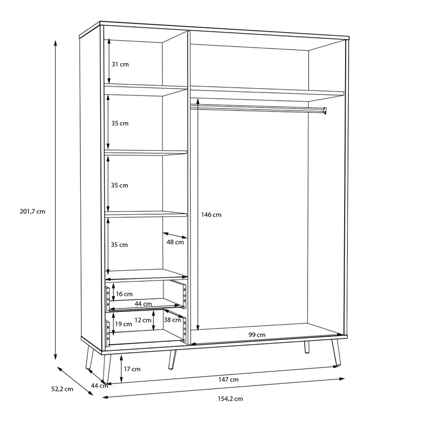 Kleiderschrank 3-trg. detail