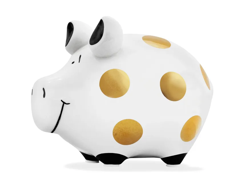 Sparschwein "Goldpunkt" weiß hauptaufnahme