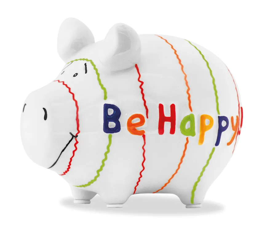 Sparschwein "Be Happy!" weiß hauptaufnahme