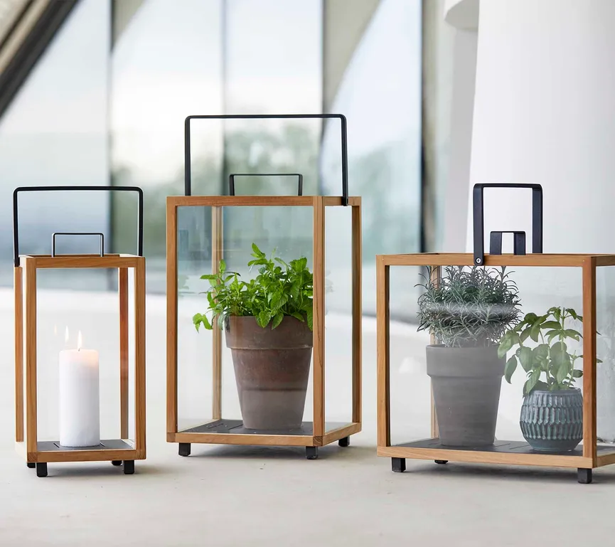 Laterne klein Teak/Aluminium milieu