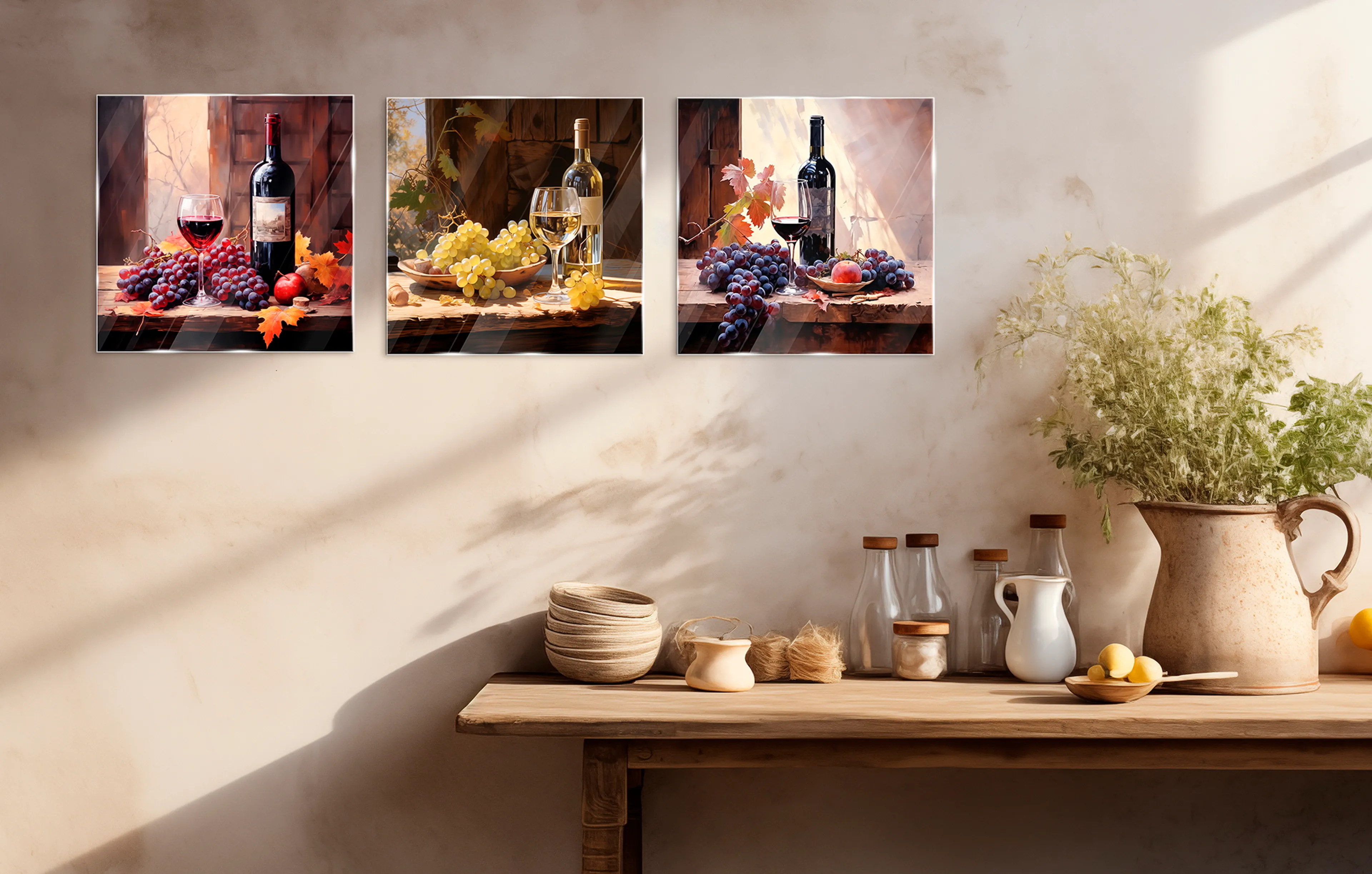 Glasbild 30 x 90 cm Wine Painted I 3tlg.
