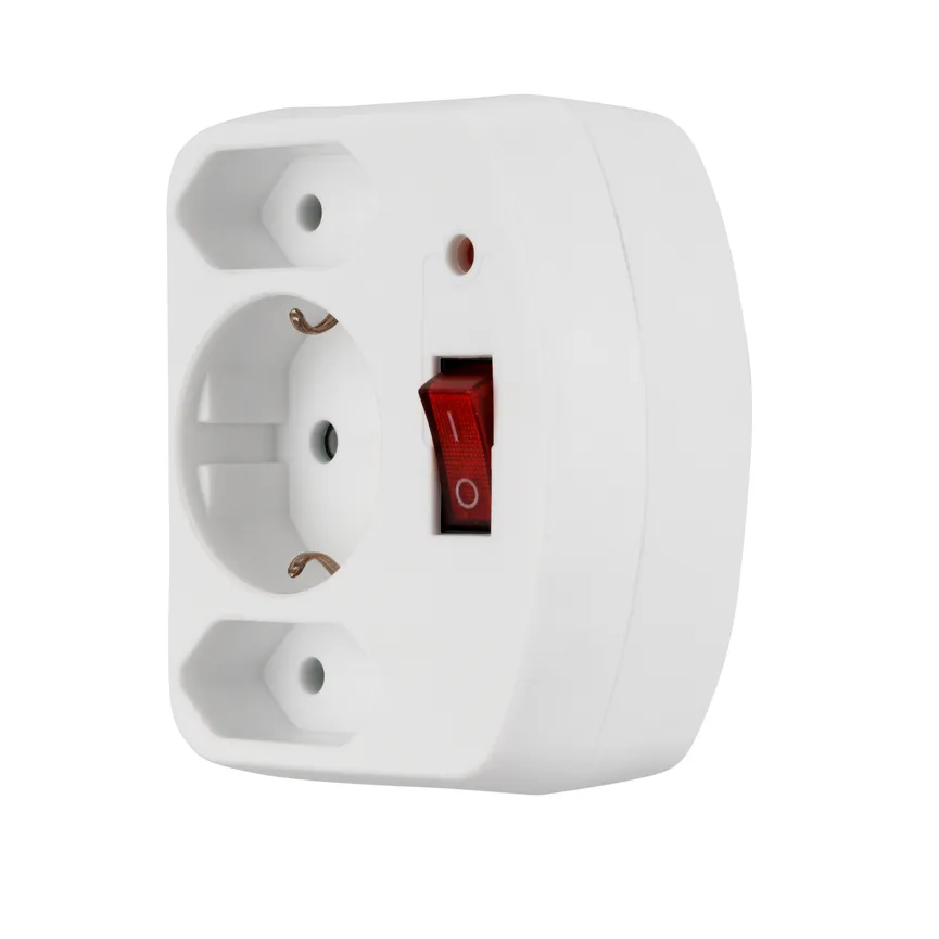 2+1 Adapter mit Schalter weiss detail