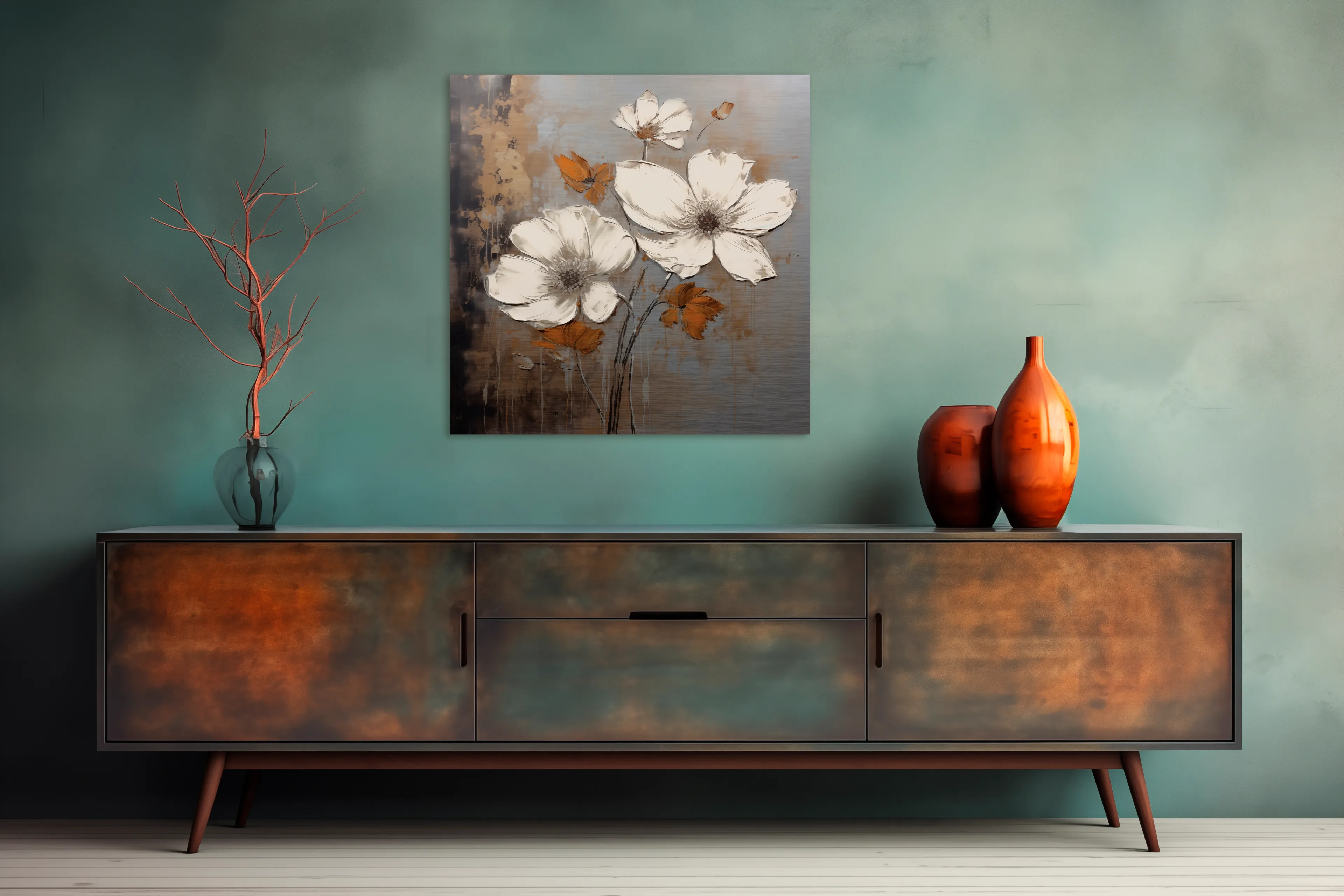 Wandbild 50 x 50 cm White Flowers On Silver IV
