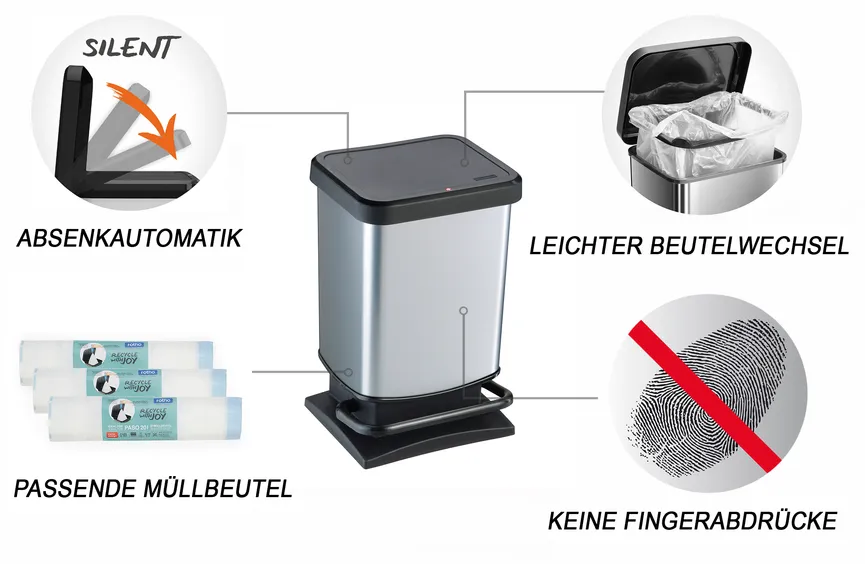 Treteimer Paso 20 l schwarz/si detail