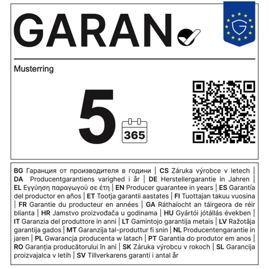 Einlegeboden garantielabel