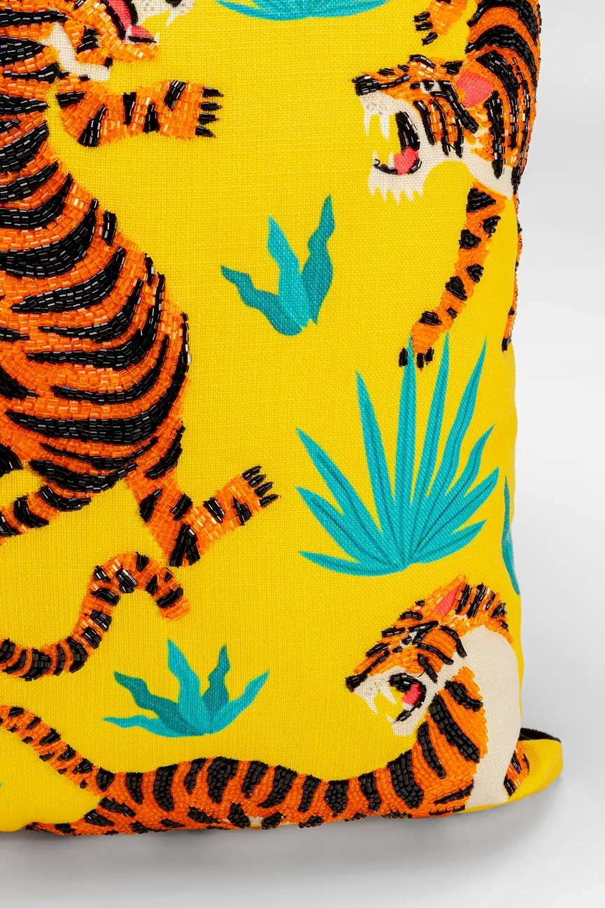 Kissen "Tiger Love" gelb detail