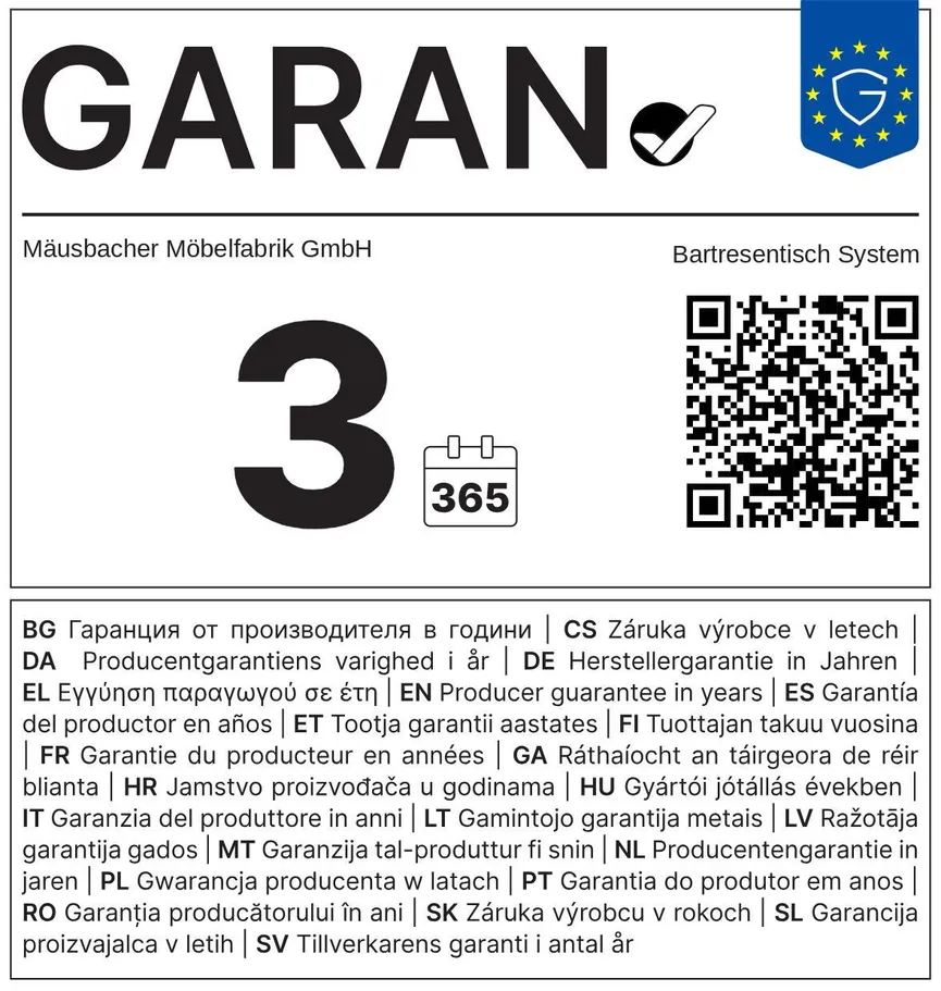 Bartisch garantielabel