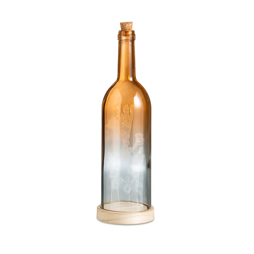 LED Flasche mit Holzfuß orange detail