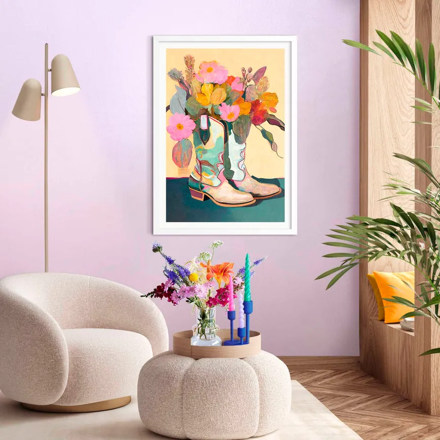 Bild gerahmt "Flower Boots" milieu