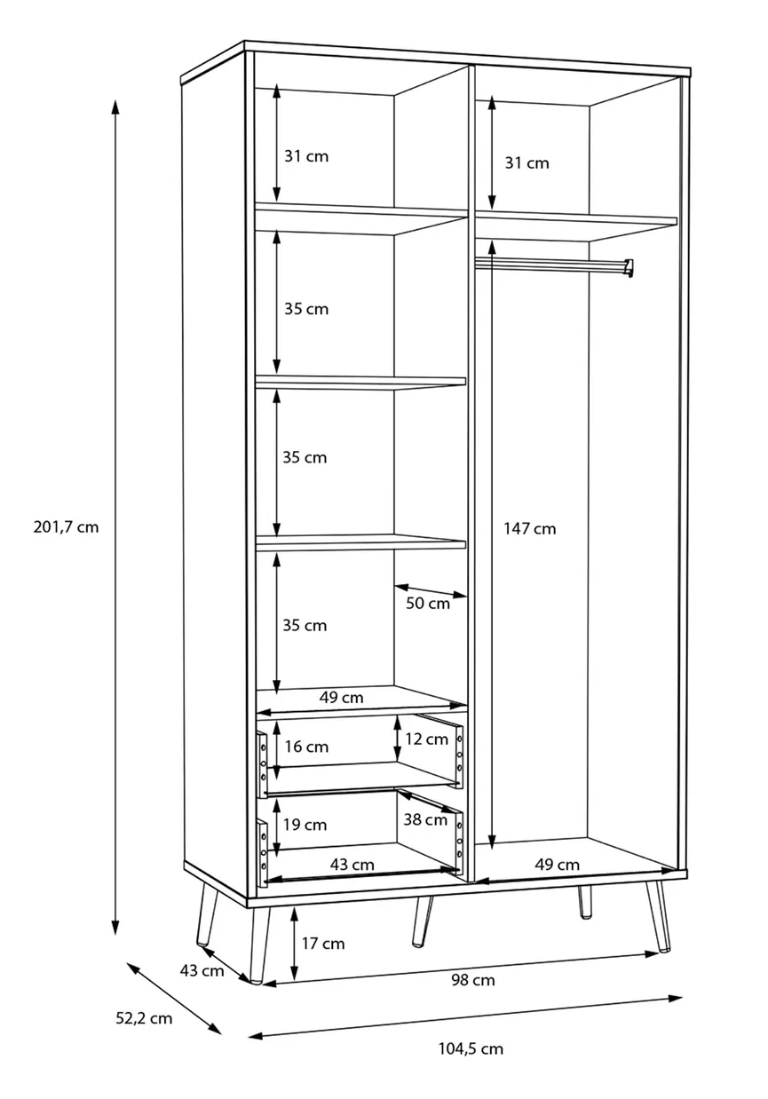 Kleiderschrank 2-trg. detail