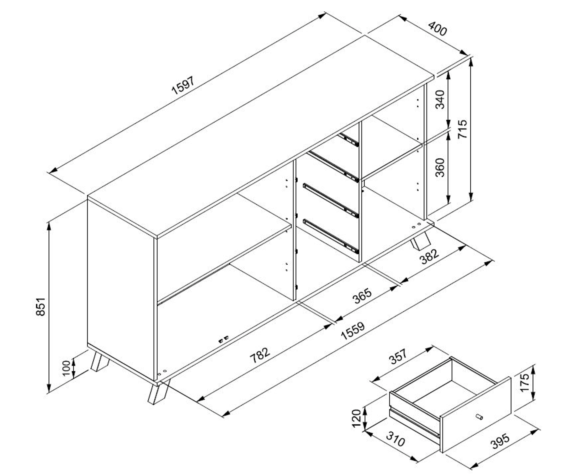 Sideboard 3T/4S detail