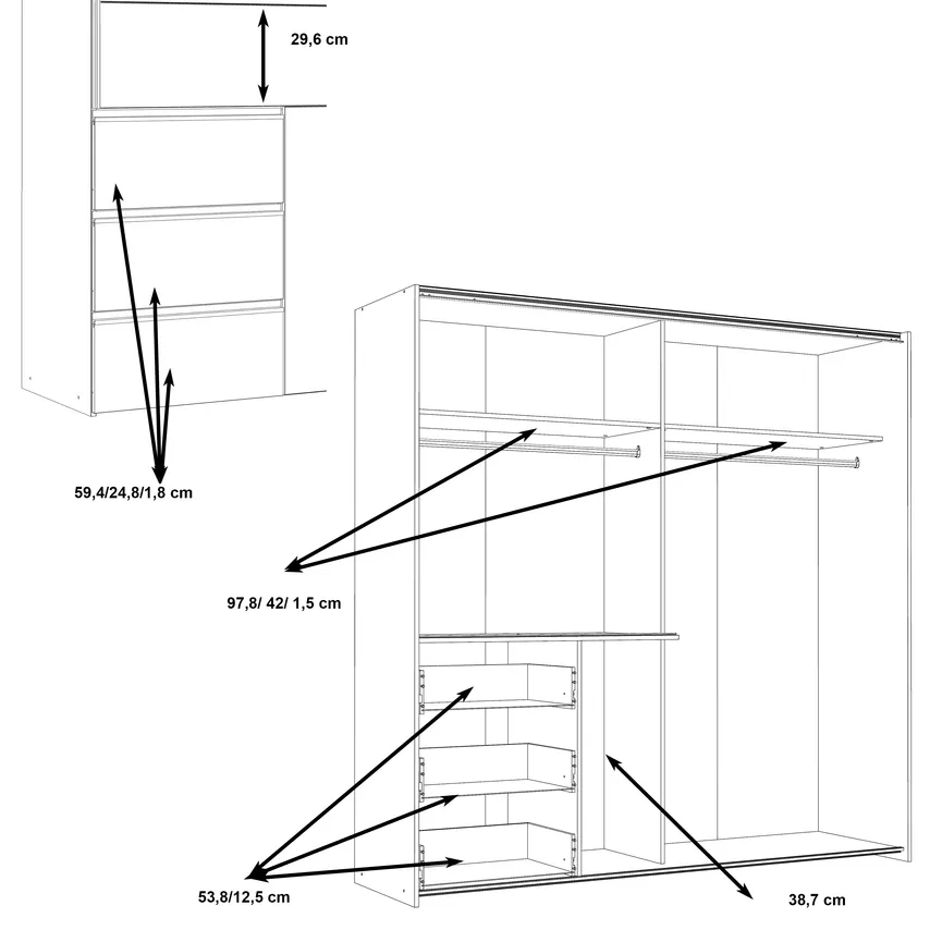 Schwebetürenschrank 2-trg. detail