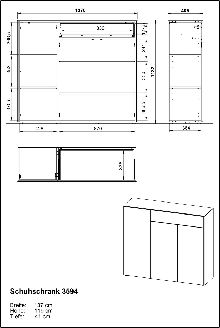 Schuhschrank 3T/1S detail