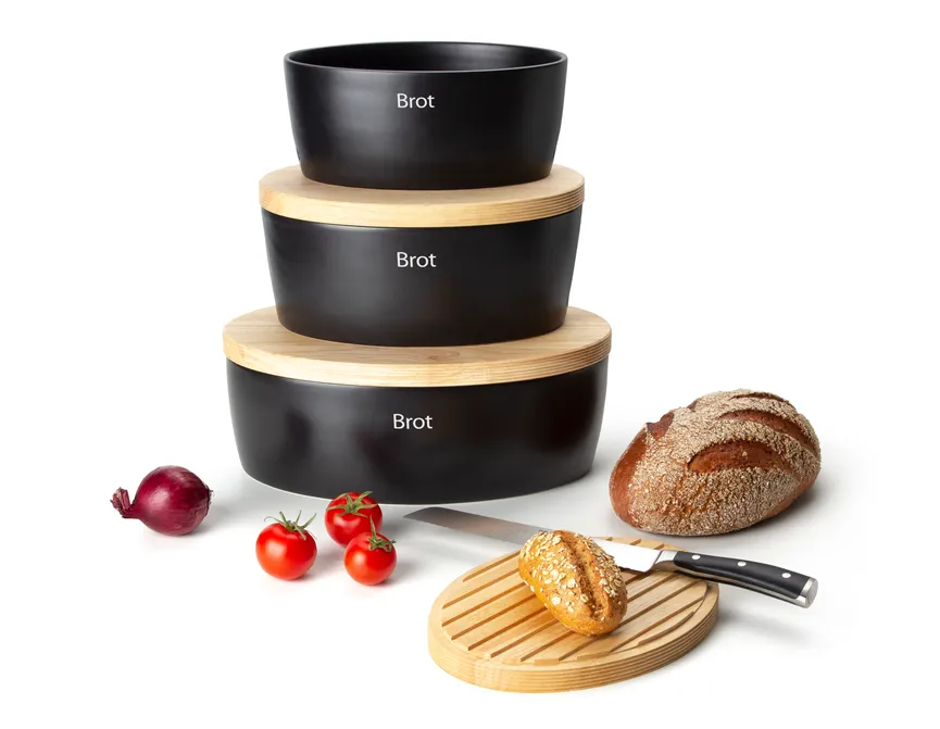 Brottopf m Holzdeckel schwarz detail