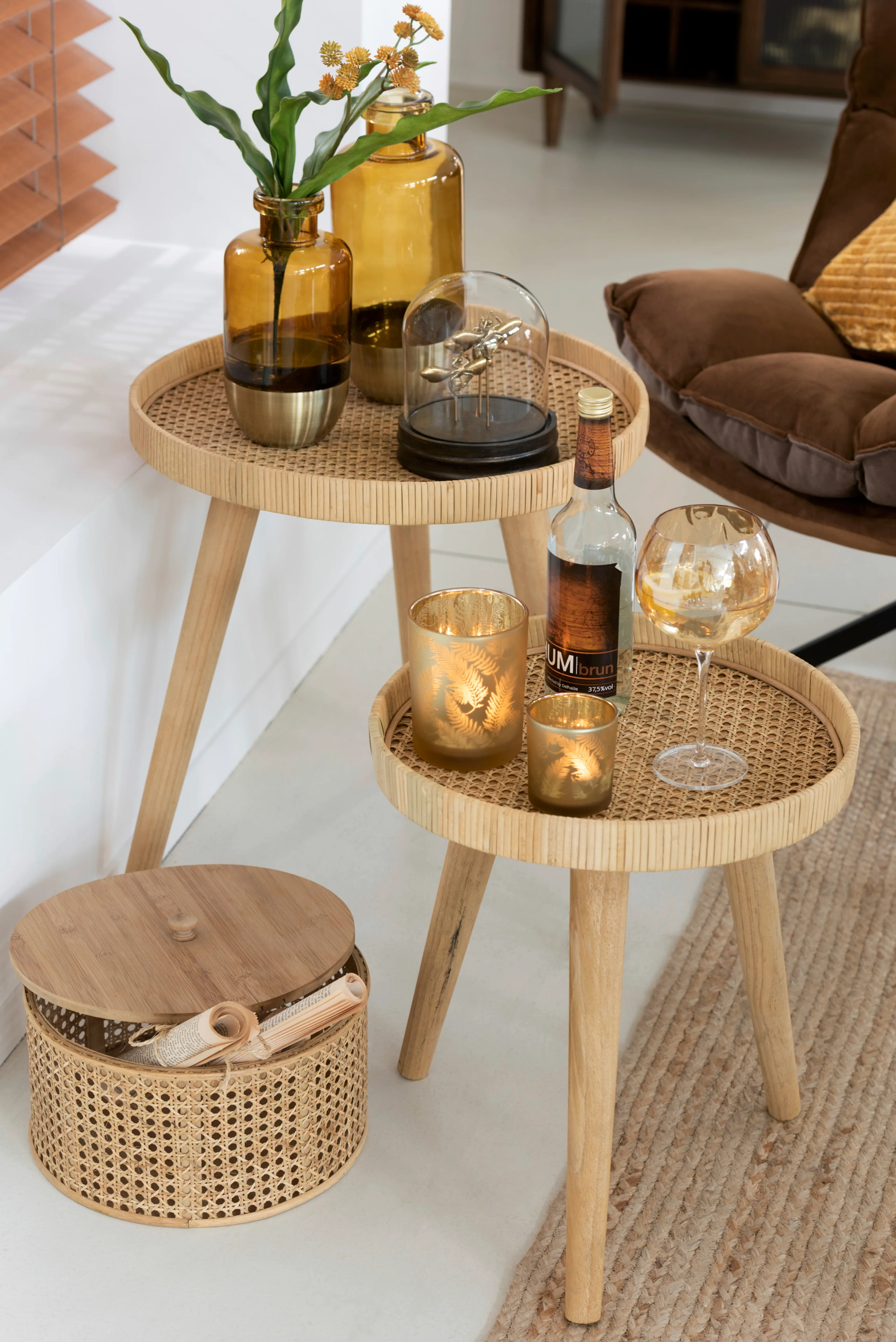 2-Satz Beistelltisch Rattan