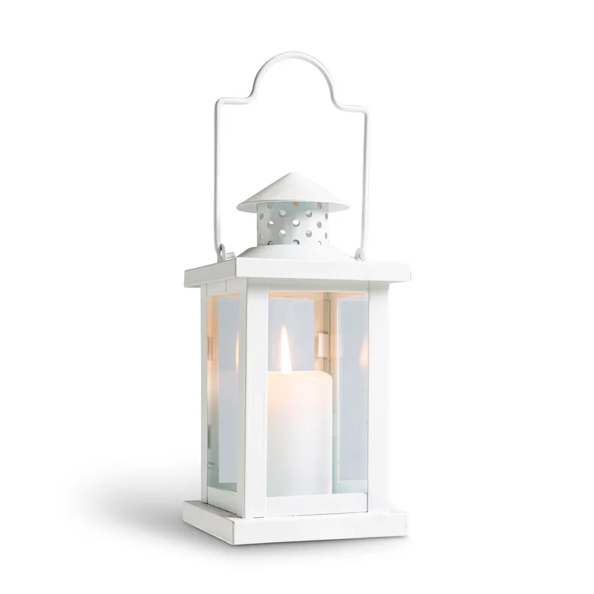 Laterne weiß mit Henkel detail