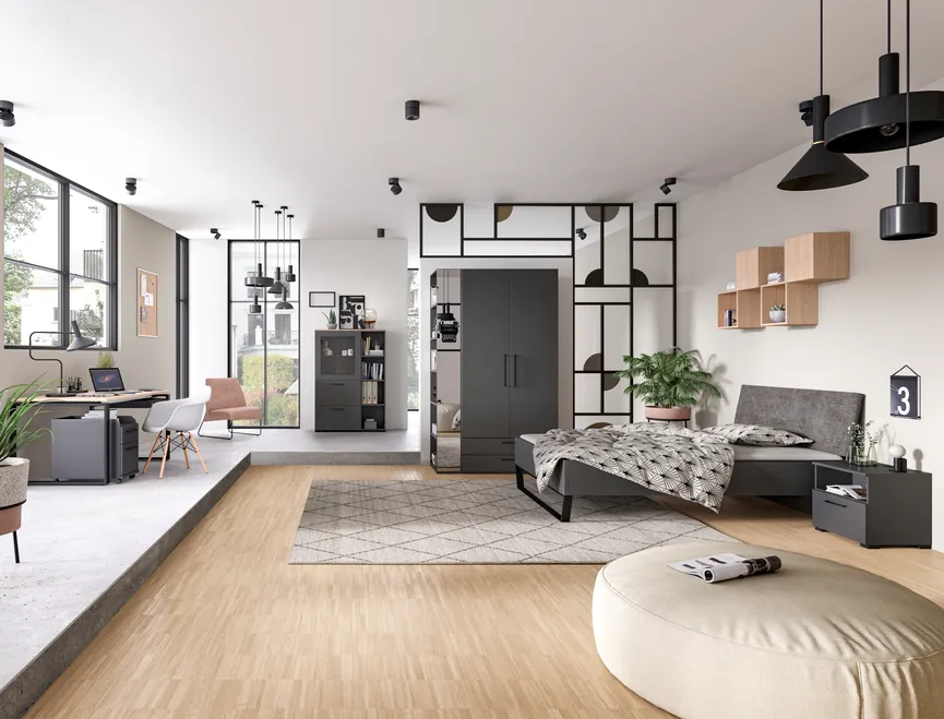 Bett mit Kopfteil milieu