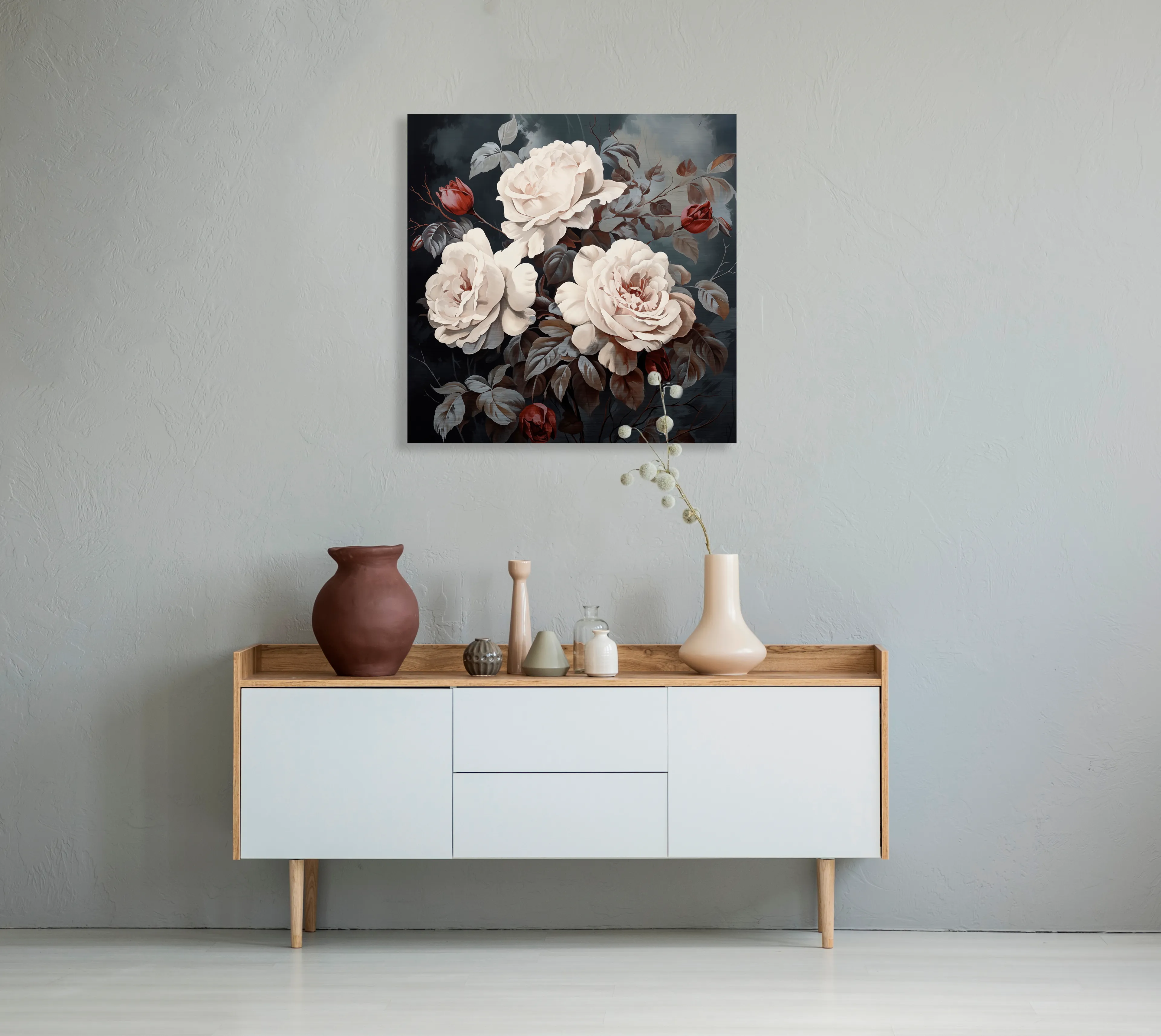 Wandbild 50 x 50 cm Roses On Silver IV
