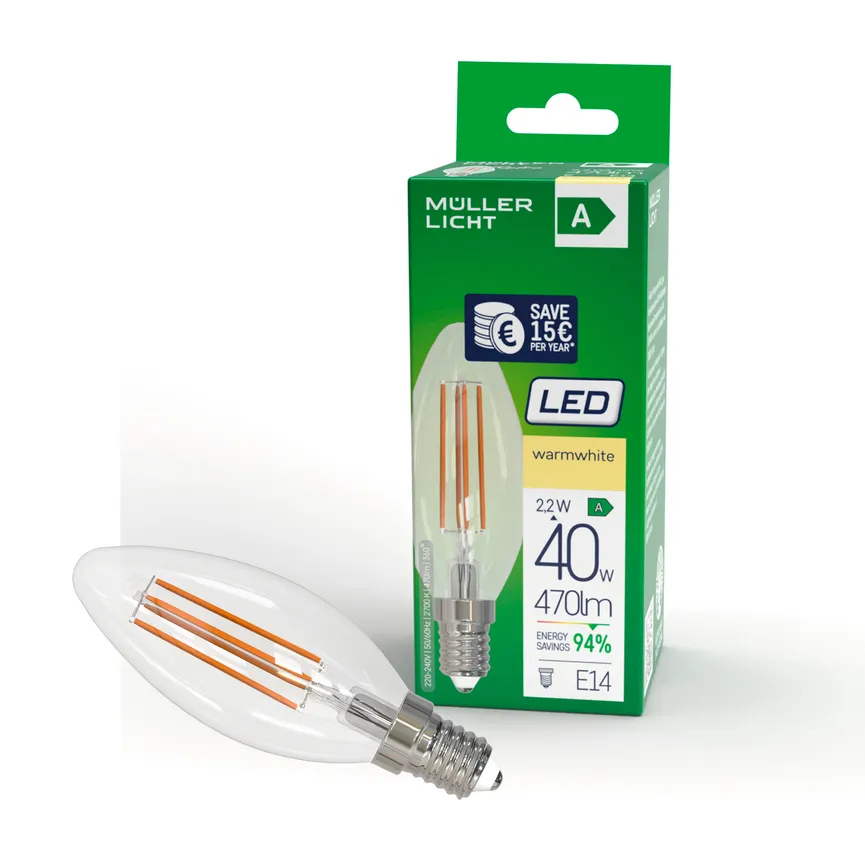 E14/2,2W LED Kerze Retro detail