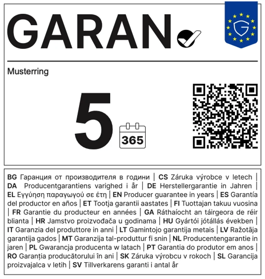 Einzelbank garantielabel