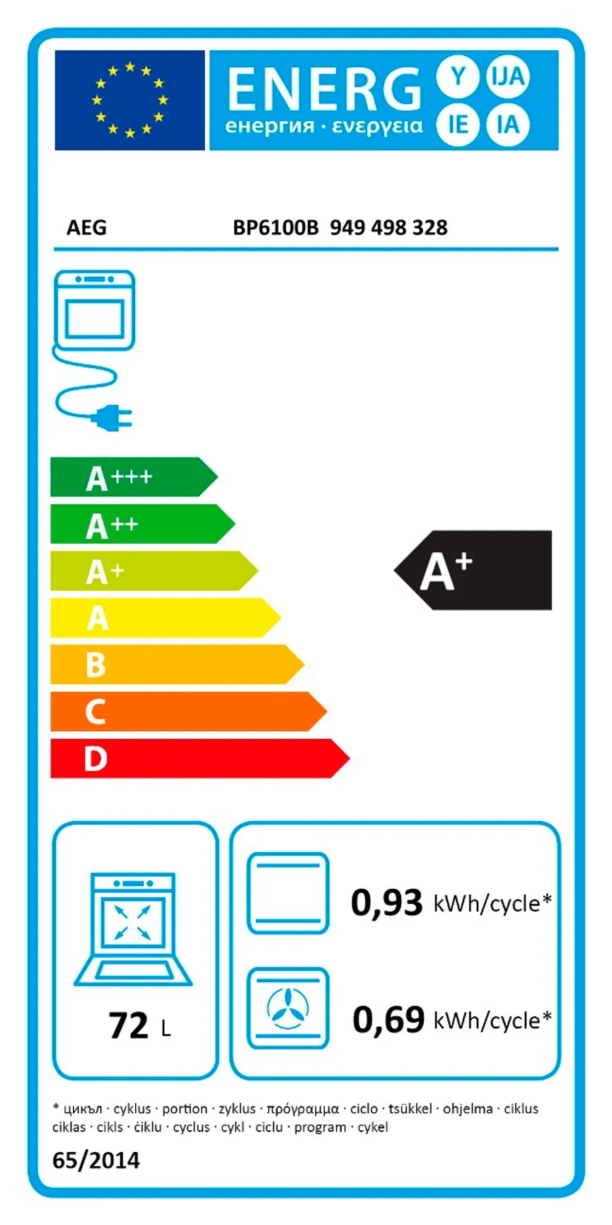 AEG Einbaubackofen energielabel