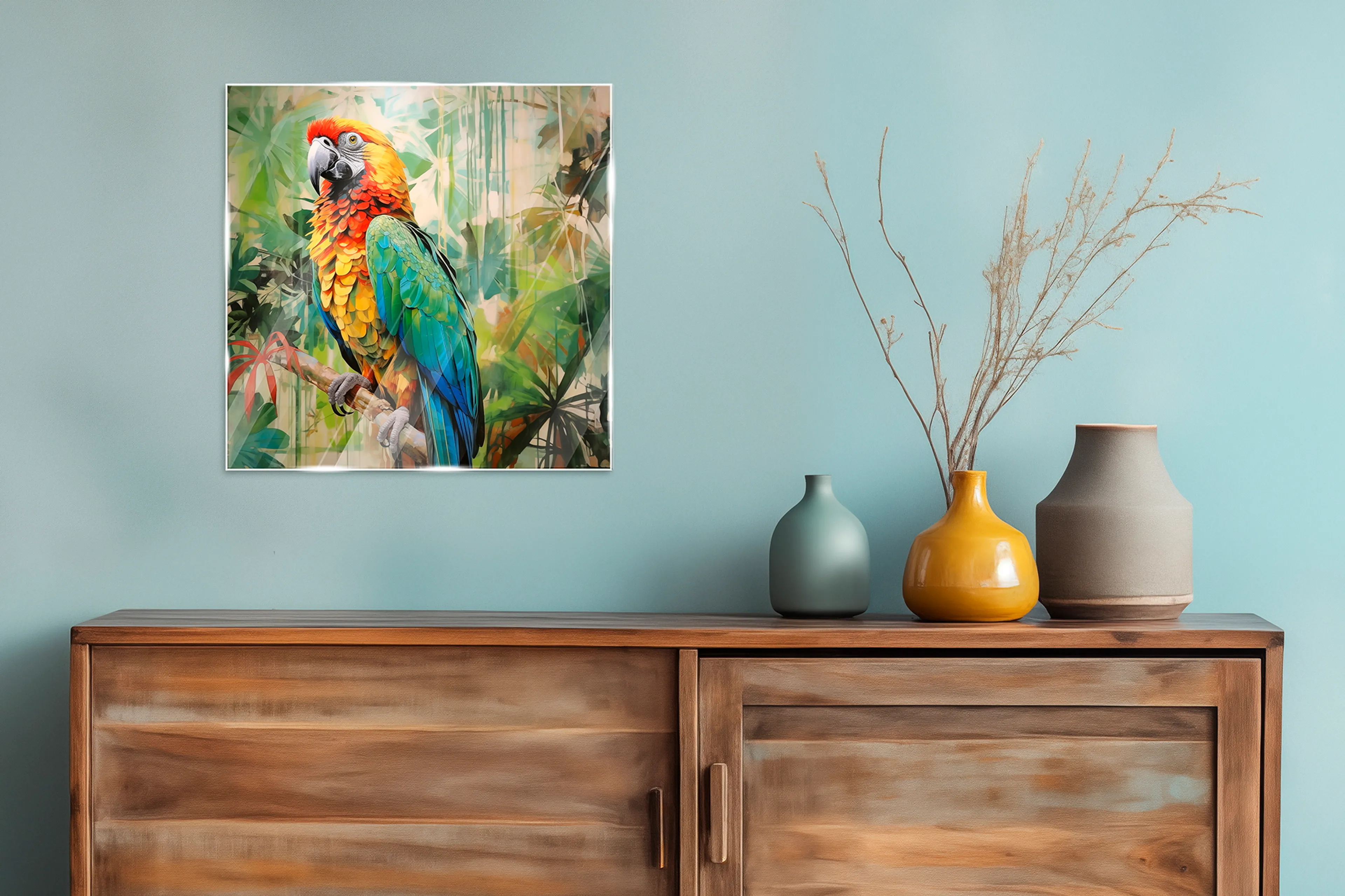 Glasbild 30 x 30 cm Parrot Jungle I 
