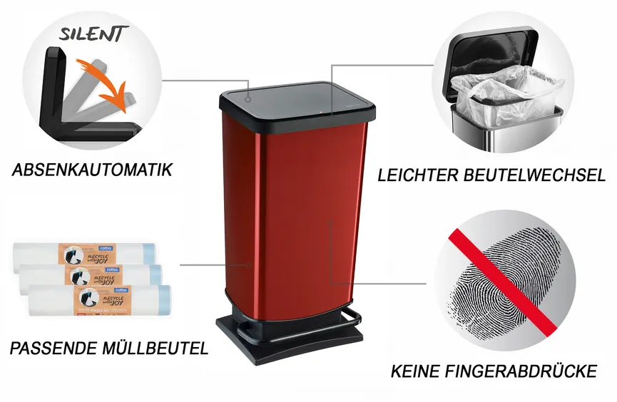 Treteimer Paso 40 l rot metal. detail