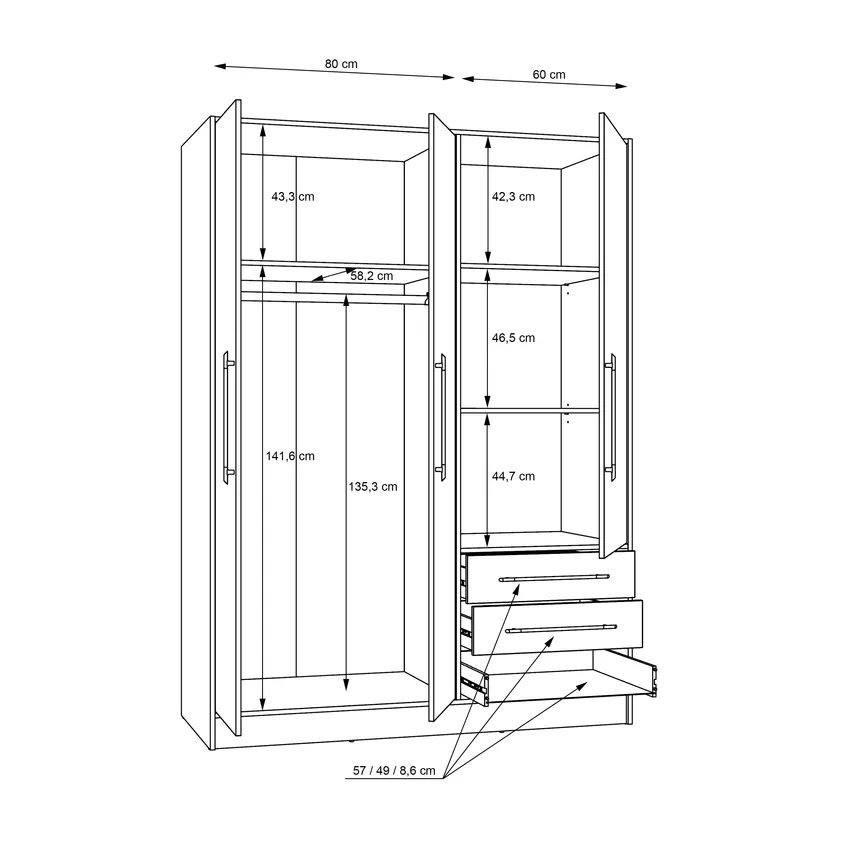Drehtürenschrank 3-trg. detail