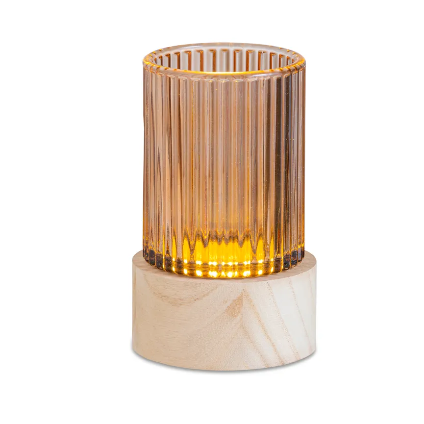 LED Licht mit Holzfuß orange hauptaufnahme