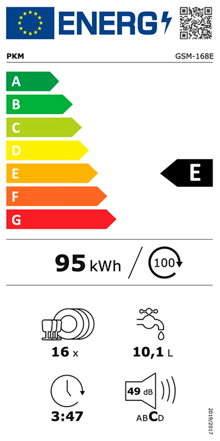 PKM Einbaugeschirrspüler energielabel