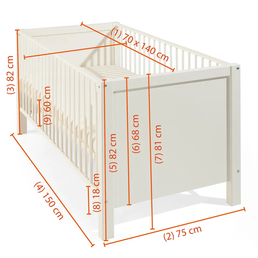 Kinderbett LF 70x140 cm dimensionsmarker
