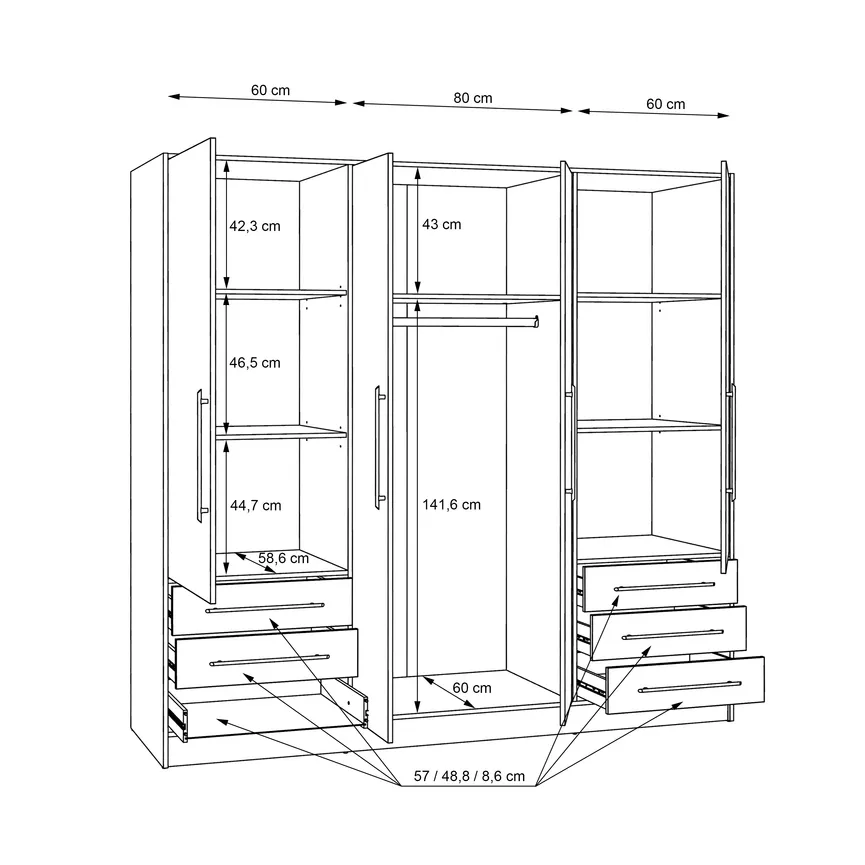 Drehtürenschrank 4-trg. detail