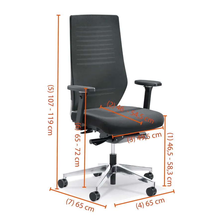Drehstuhl schwarz dimensionsmarker