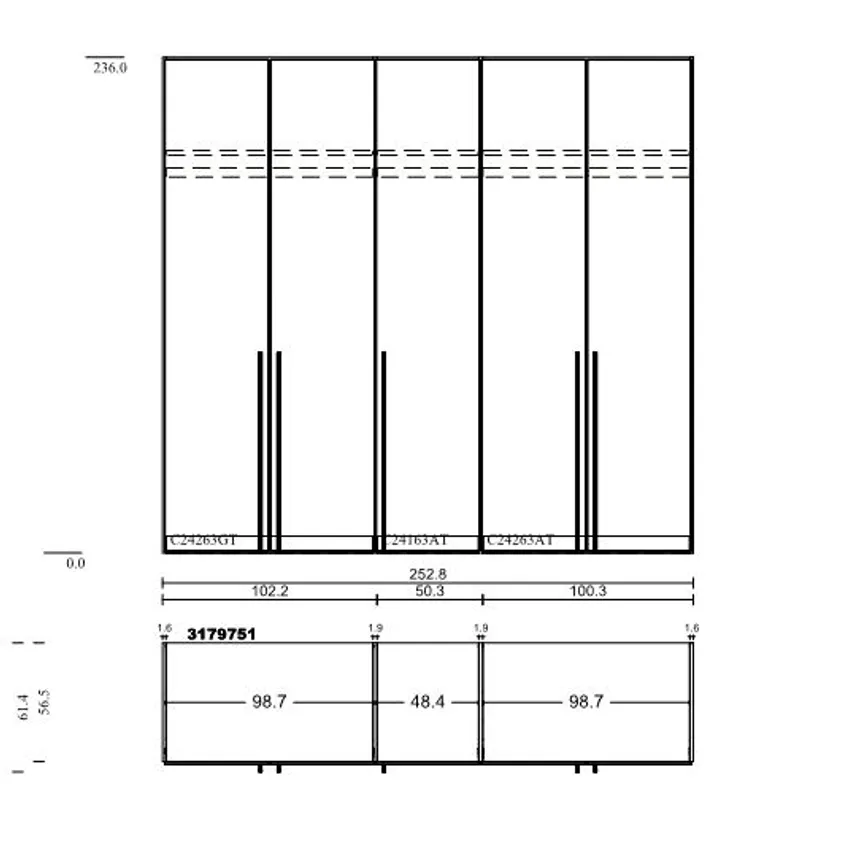 Drehtürenschrank 5-trg. detail
