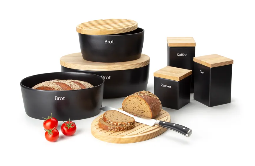 Brottopf m Holzdeckel schwarz detail