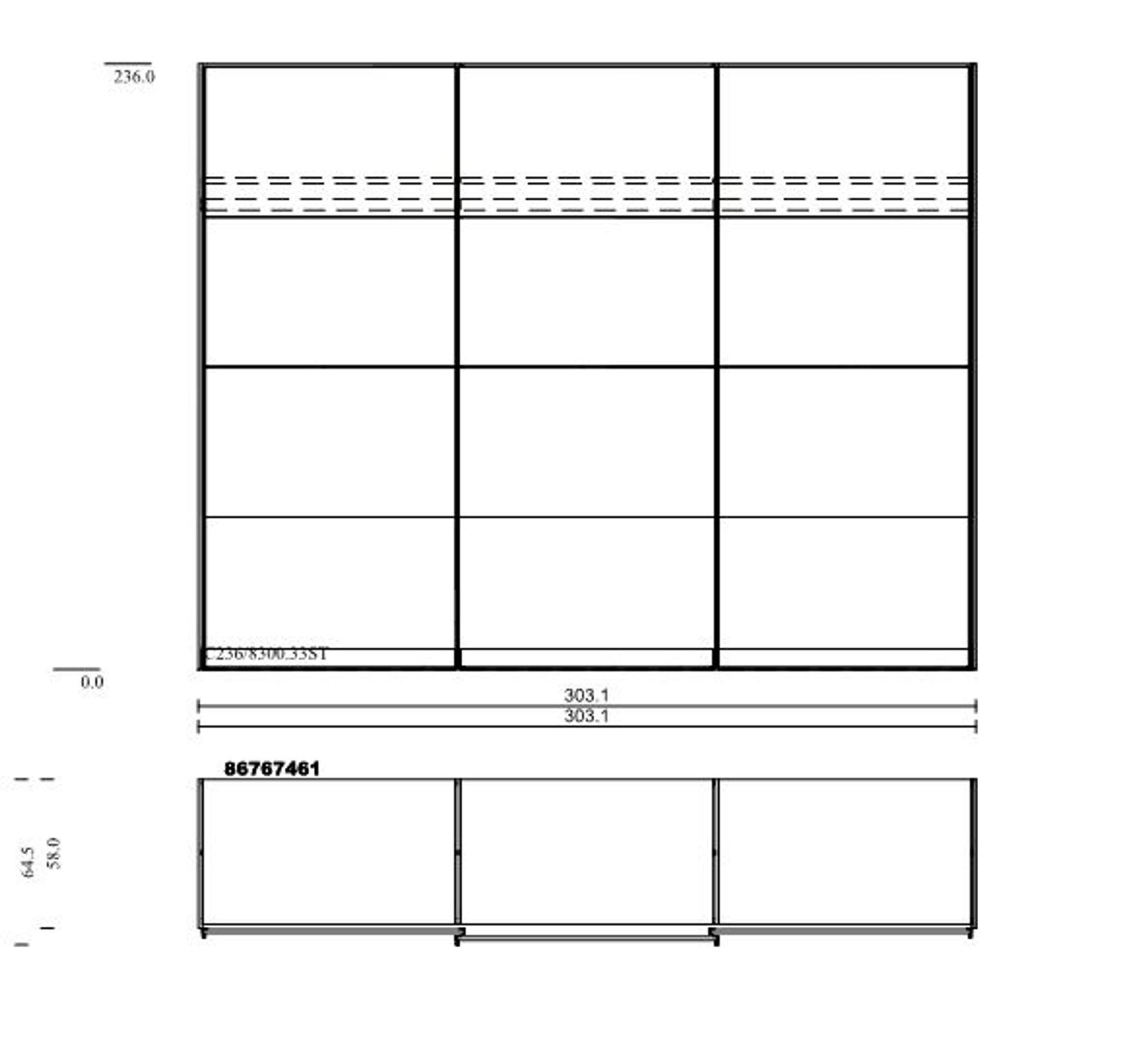 Schwebetürenschrank 3-trg. detail