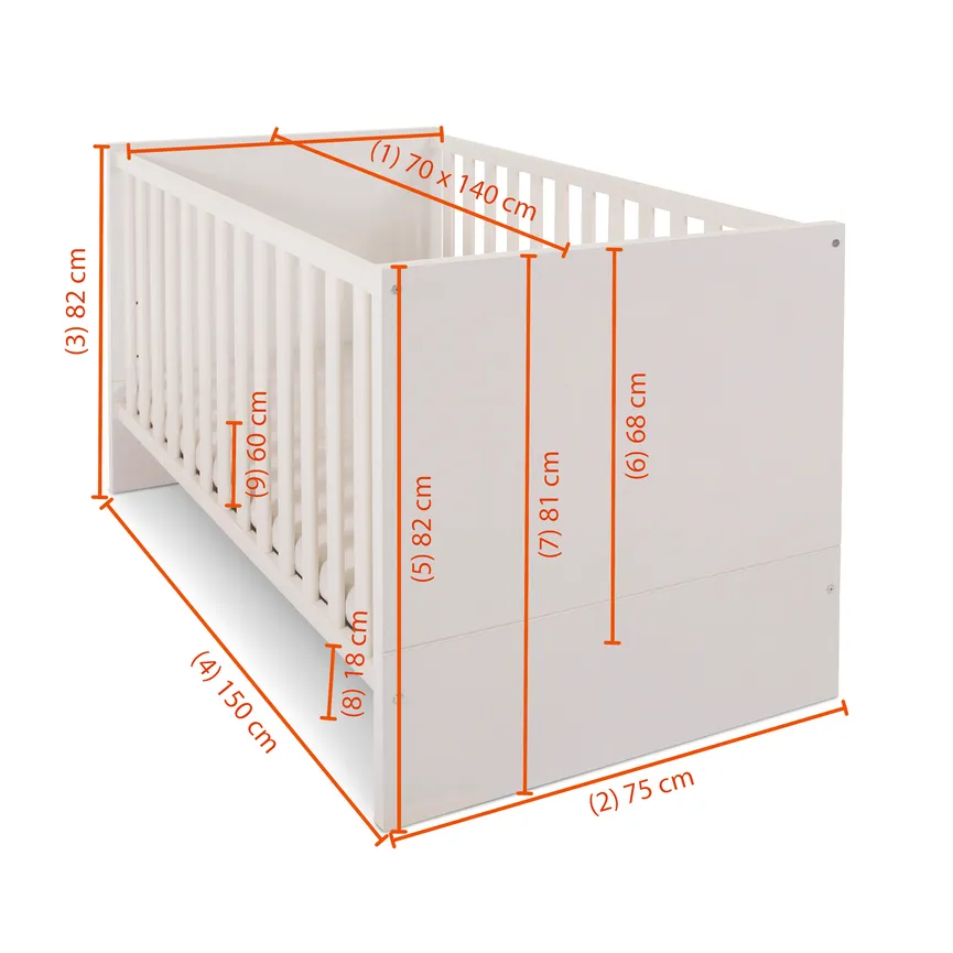 Kinderbett LF 70x140 cm dimensionsmarker