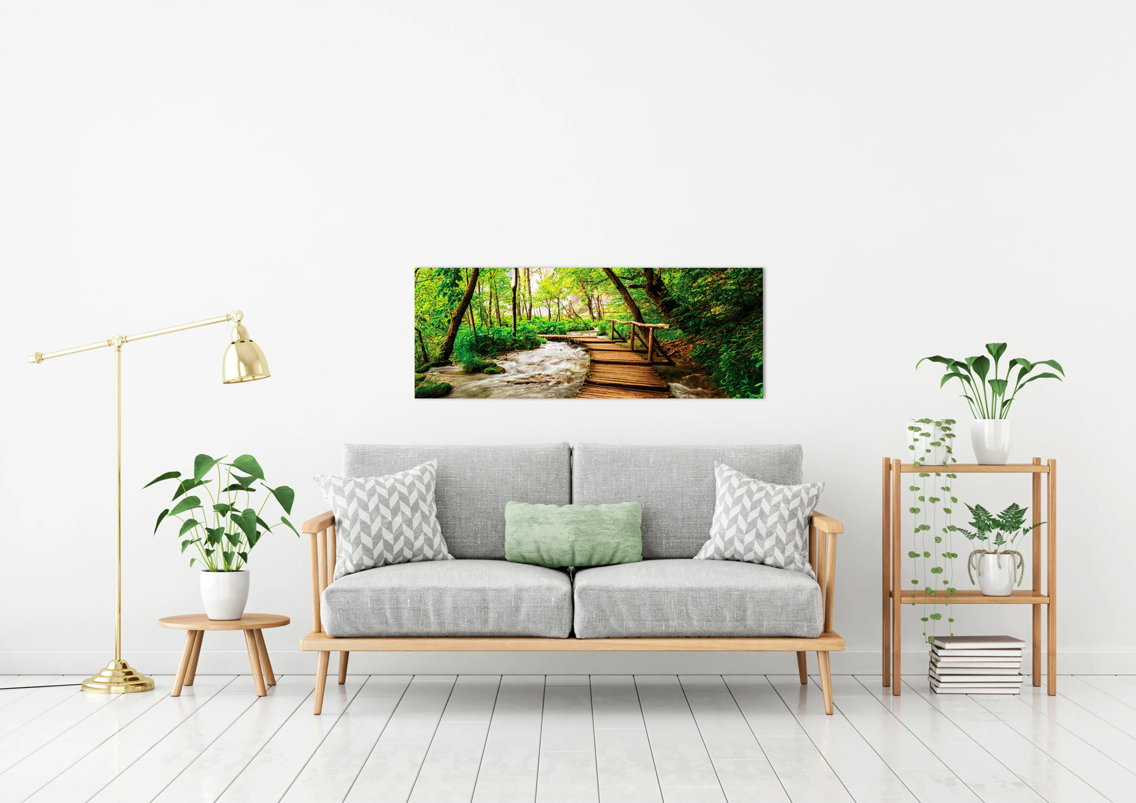 Wandbild 30 x 80 cm Footbridge in the forest
