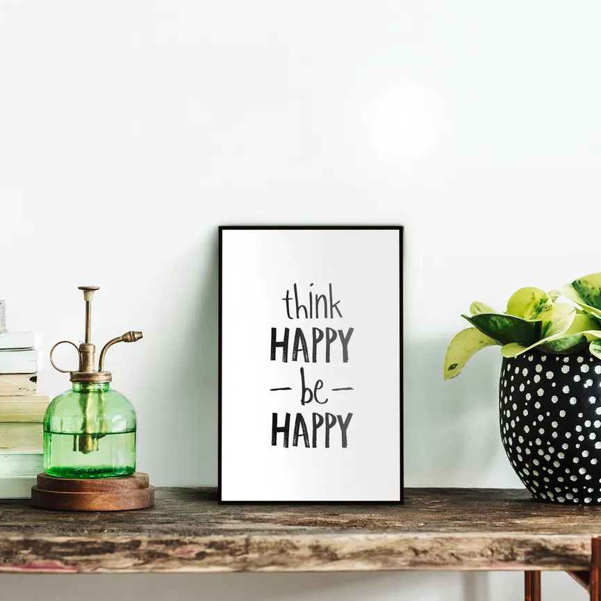 Bild gerahmt "Think Happy" milieu