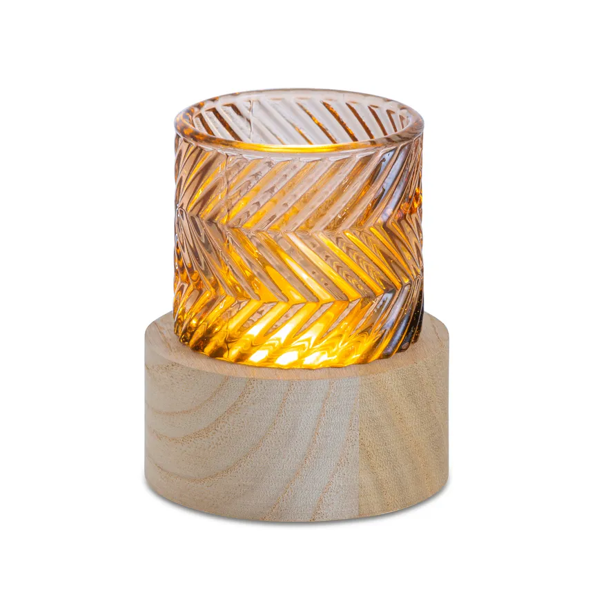 LED Licht mit Holzfuß braun hauptaufnahme