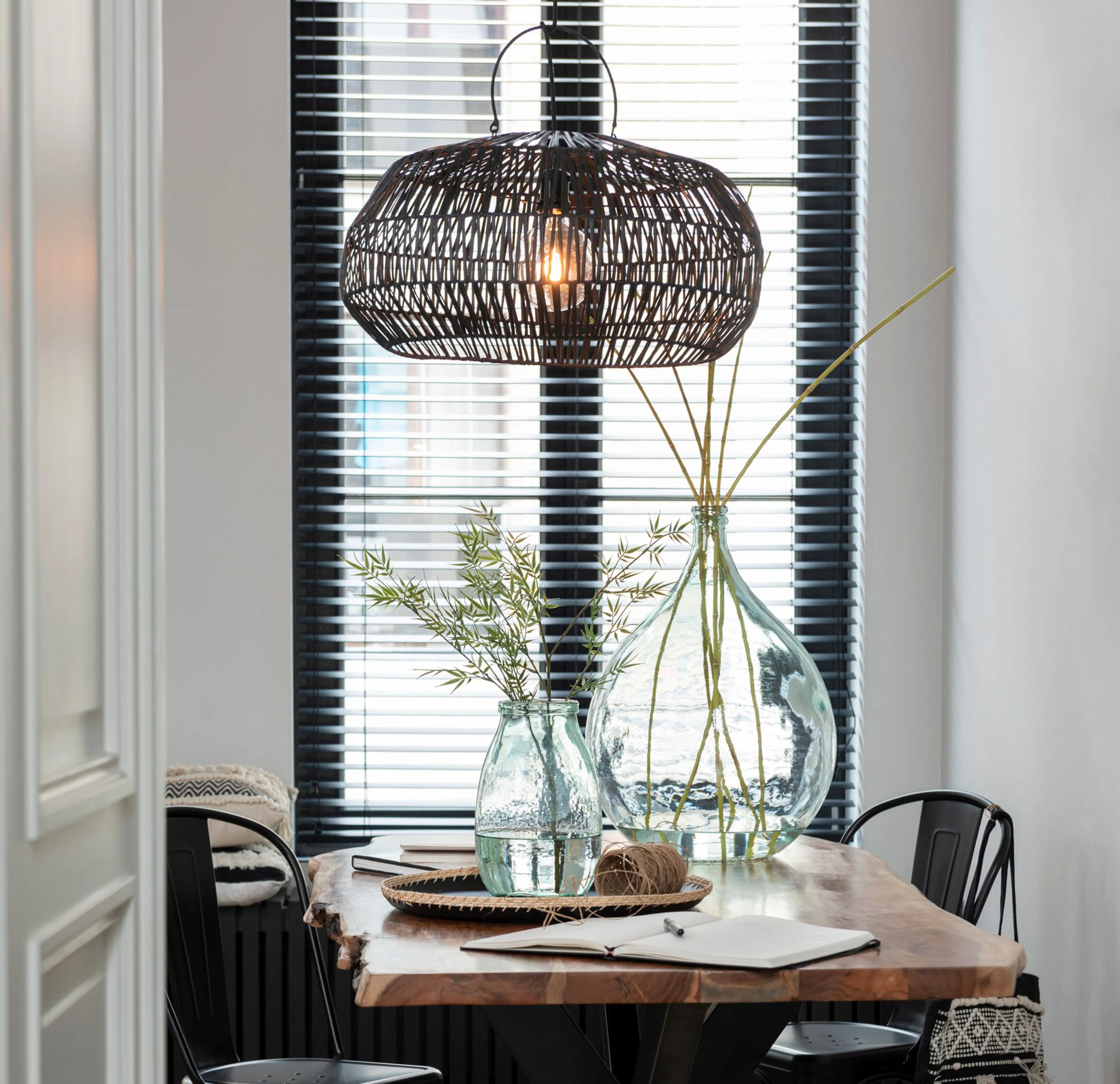 Lampenschirm Rattan schwarz M