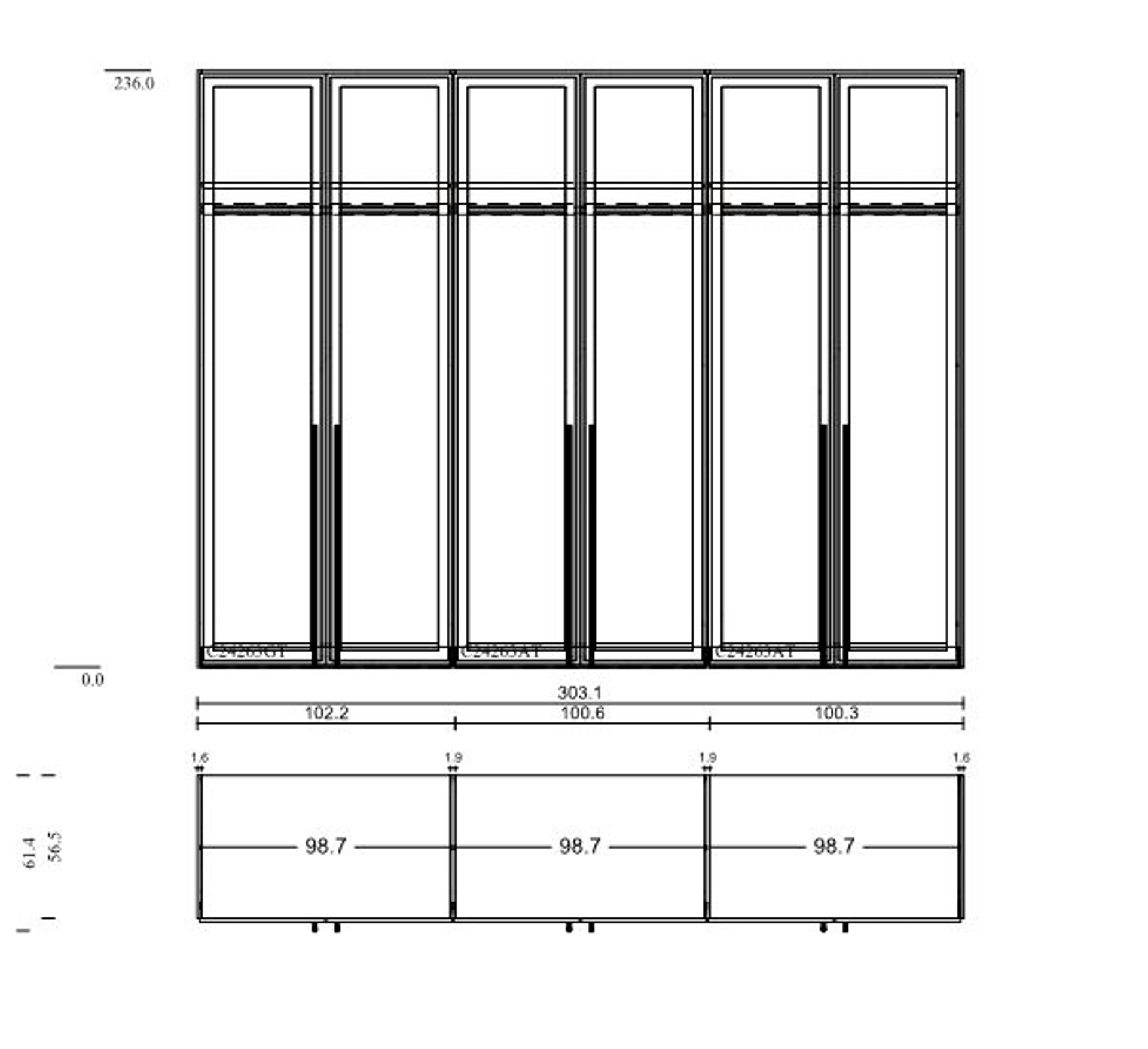 Drehtürenschrank 6-trg. detail