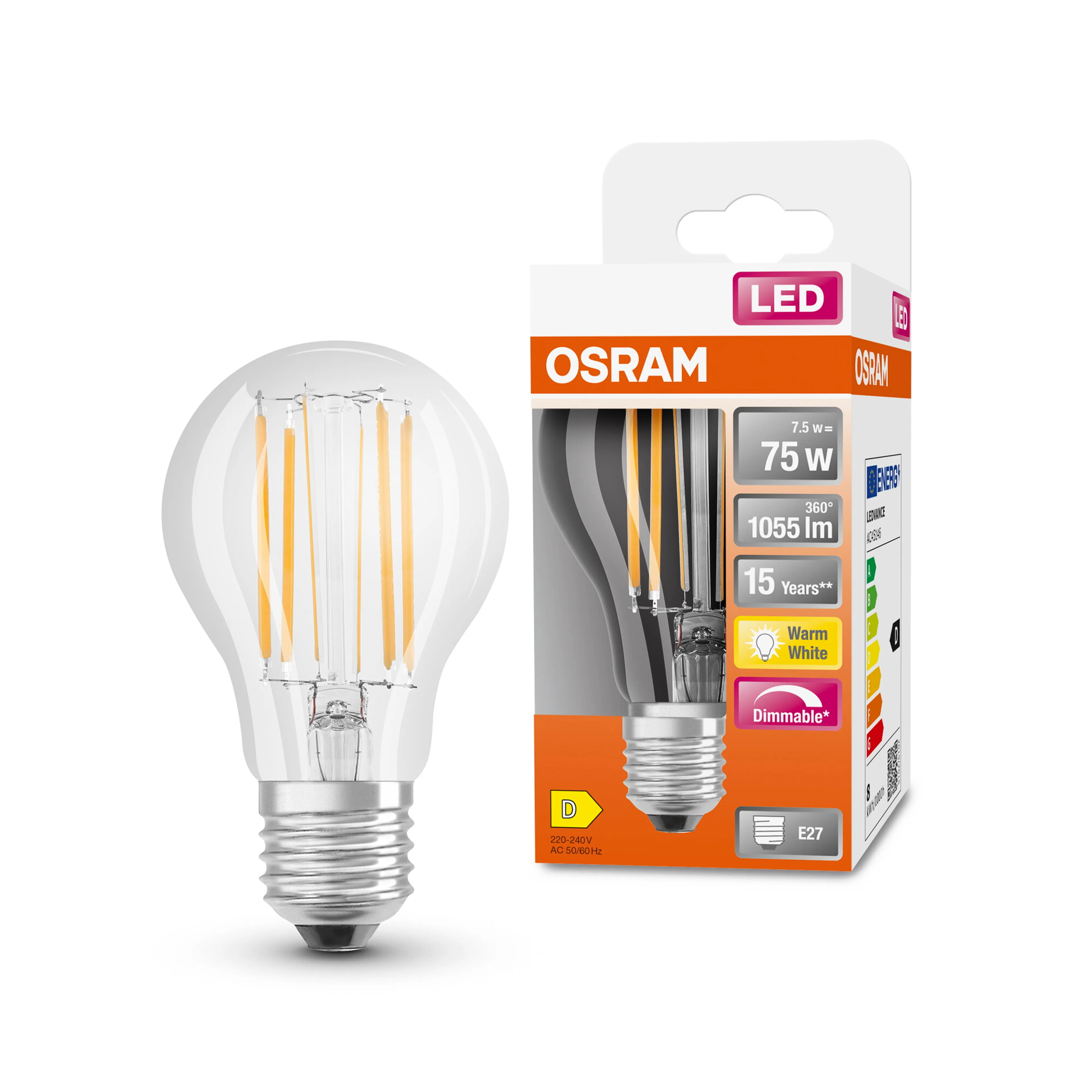 LED-Birne E27/7,5 Watt/Energie D