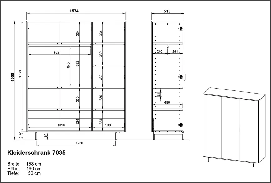 Kleiderschrank 3-trg. detail